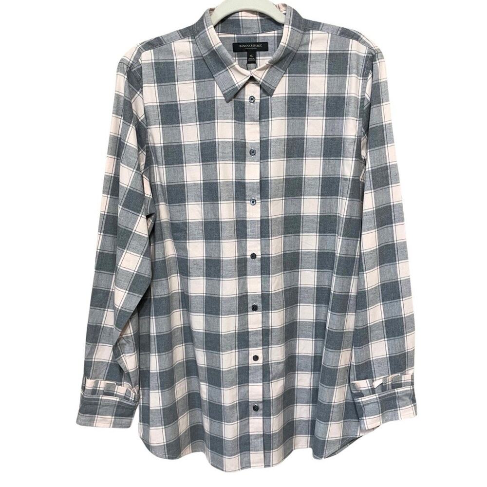 Banana Republic DILLON Flannel Shirt Size XL Blush Buffalo Plaid Button Up NEW